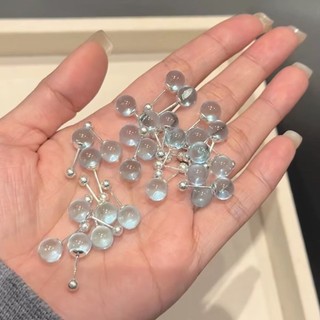 Bông Tai Bạc 925 Nữ Aquamarine Vít Xoắn Ốc Đơn Giản Mini Cao Cấp