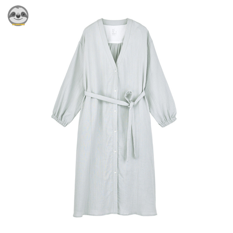 Phong Cách Nhật Bản Phong Cách Muji / Yangliu Gạc Nhà Quần Dài Cardigan Dài / Mùa Hè Chống Dính Pyjama Quần Nhà Cardigan