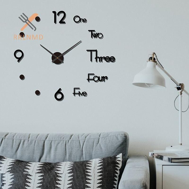 RRLNMD 3D Dạ Quang Đồng Hồ Treo Tường Không Khung Acrylic DIY Đồng Hồ Kỹ Thuật Số Dán Tường Tắt Tiếng Đồng Hồ Cho Phòng Khách Phòng Ngủ Văn Phòng Trang Trí Tường MỚI