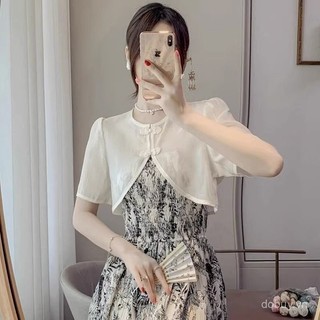 Áo bolero nữ mùa hè tay ngắn trắng, áo choàng chiffon cho cô dâu, áo choàng buổi tối dự tiệc chính thức