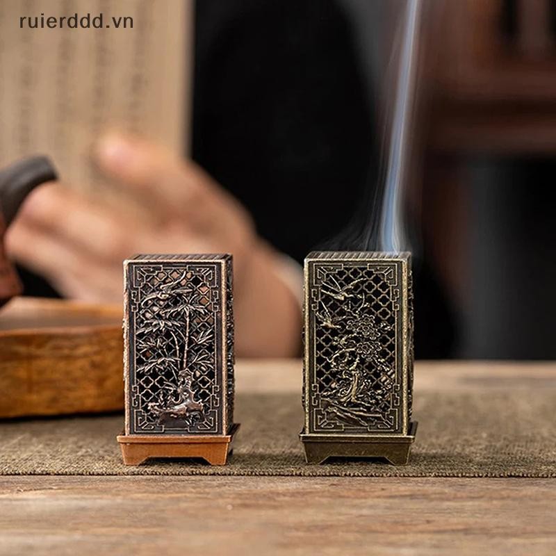 # ruierdd # Đầu đốt hương đứng vuông Giá đỡ hương hợp kim nhỏ Hương liệu trong nhà Trang trí nội thất Đầu đốt hương mận Trung Quốc.