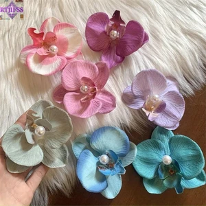 RTJIFSS 1 Kẹp Tóc Hoa Nơ, Kẹp Mỏ Vịt Phụ Kiện Tóc Bướm Phong Lan Kẹp Tóc, Phalaenopsis Kẹp Tóc Dụng Cụ Tạo Kiểu Tóc Vải Hoa Lụa Kẹp Tóc