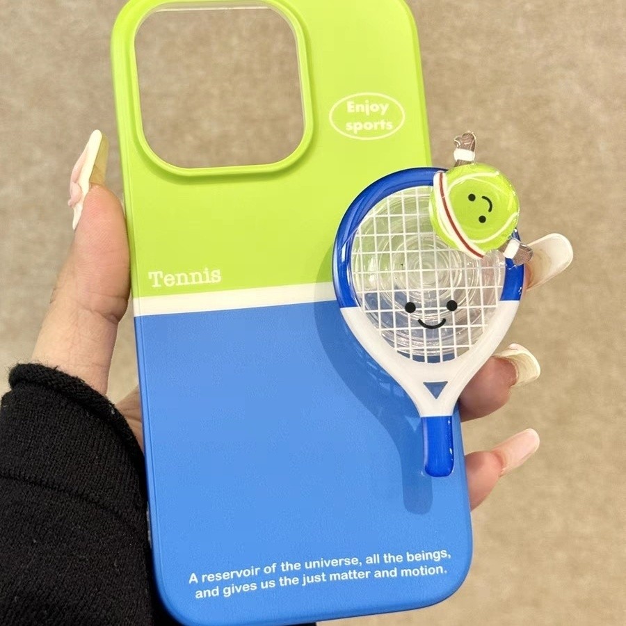 Ins Style Cao Cấp Cảm Giác Màu Xanh Và Xanh Đáy Tennis Giá Đỡ Thích Hợp Cho Apple 16promax Phong Cách Mới 14pro Vỏ Điện Thoại 12