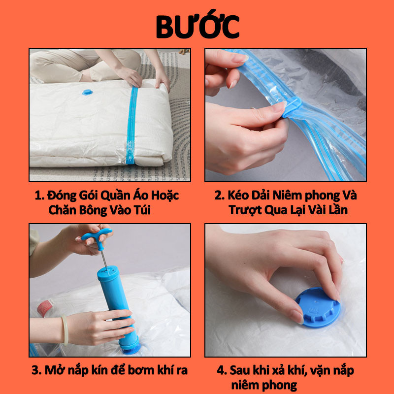 Túi hút chân không đựng quần áo, Túi quần áo chống bụi trong suốt, chất liệu PA+PE cao cấp