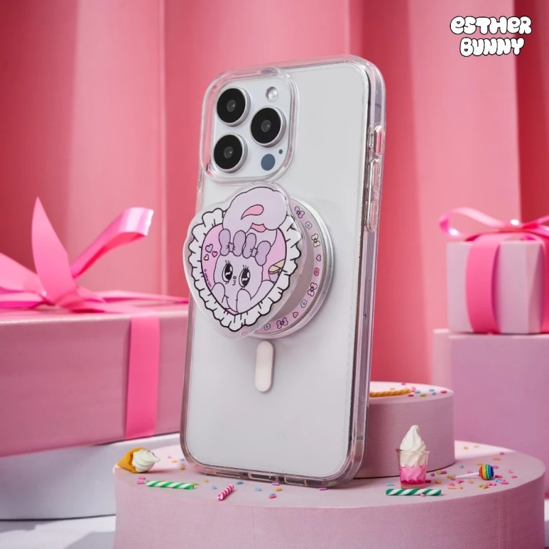 Hàn Quốc Dễ Thương Esther Bunny Paw Socket Magsafe Giá Đỡ Điện Thoại Từ Tính Cho IPhone 16 Pro Max Có Thể Gập Lại Ring Grip Co Giãn Để Bàn Đứng