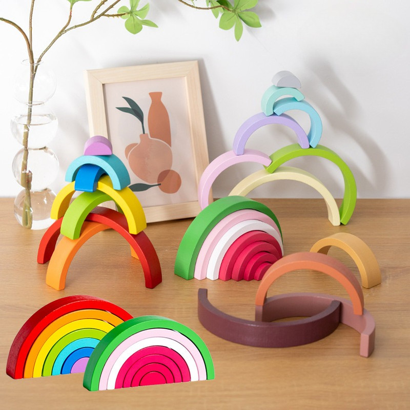 Đồ chơi xếp hình cầu vồng,Gạch cầu vồng,Bộ Đồ Chơi Montessori Cho Bé,Phát triển kỹ năng tư duy