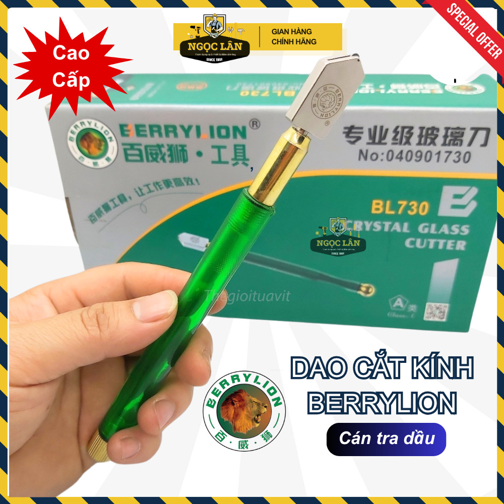 [Chính hãng] Dao cắt kính, cắt kiếng Berrylion loại cán tra dầu cắt kính dày 2-12mm cao cấp