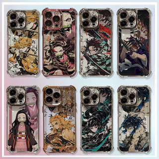 Ốp Điện Thoại Cho iPhone 14 Plus 13 12 Pro Max Bao Anime Demon Slayer Túi Khí Sang Trọng Trong Suốt Mạ Chống Rơi Mềm Cặp Đôi Mạ Điện