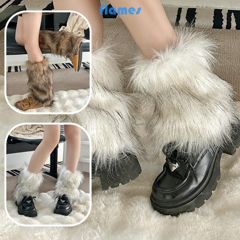 FL Ấm cúng Fuzzy Chân Ấm Áp Nữ Cô Gái Mùa Đông Phụ Kiện Thời Trang Lông Thú Sang Trọng Boot Có Tay Tất Cho Trang Phục Tiệc