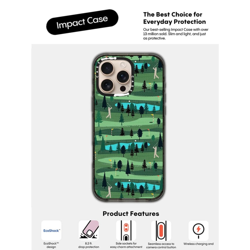 CASECASE X Golf Course Đen Cứng Từ Hút Tác Động Dành Cho Apple IPhone 12 13 14 15 16 Pro Max Plus Có Hộp