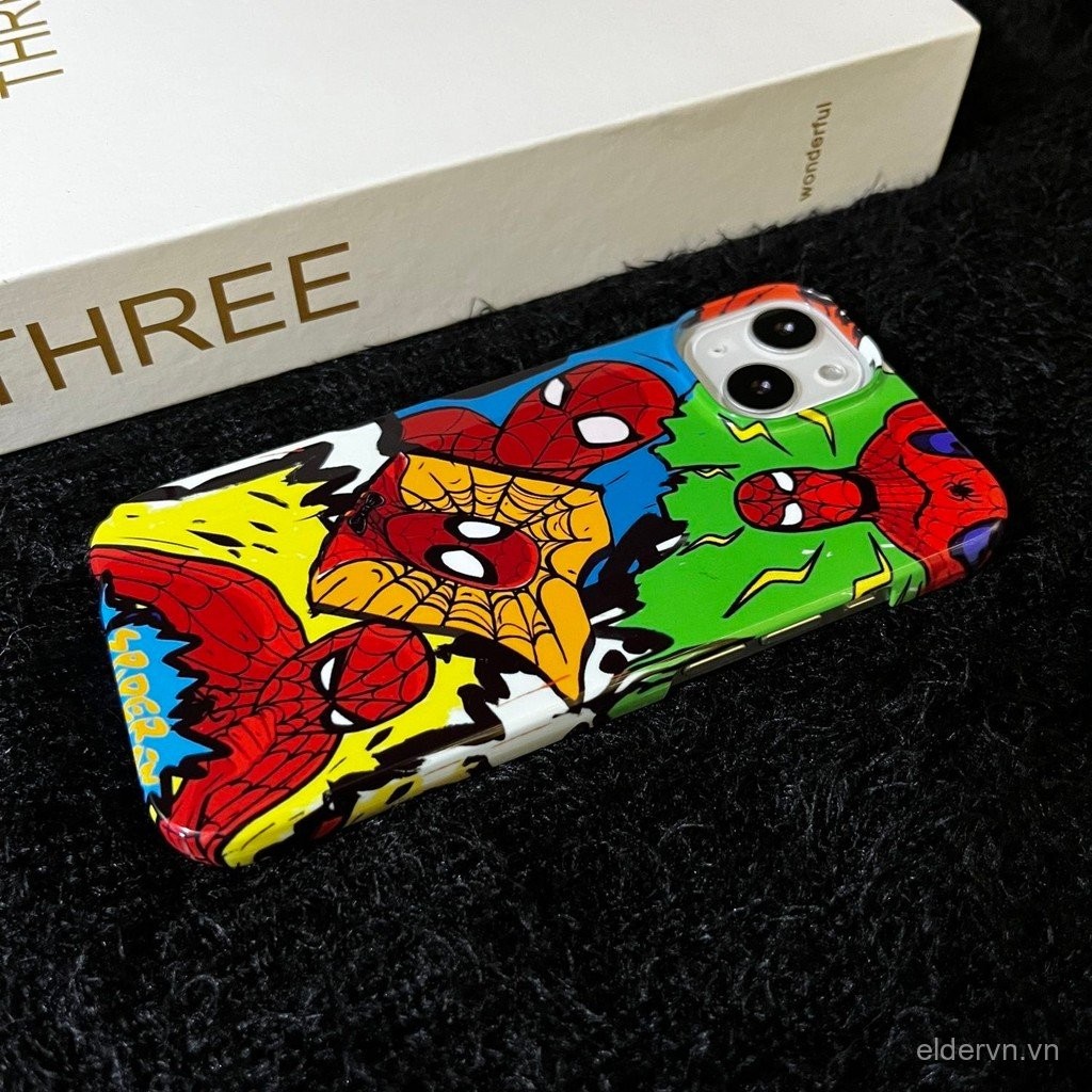 Ốp điện thoại hoạt hình Spider-Man QYJS tương thích với iPhone 16 15 14 13 Pro Max 11 12 PRO X XS XR XS Max 7 8 Plus 14 15 16 PLUS, ốp cứng phim gradient đơn giản L5MR