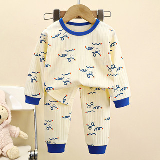 Bộ Đồ Lót Trẻ Em Phong Cách Mới Xuân Thu Hàn Quốc Sọc Dọc Homewear Cotton Quần Áo Mùa Thu Quần Dài Bé Trai Bé Gái Bộ Đồ Ngủ