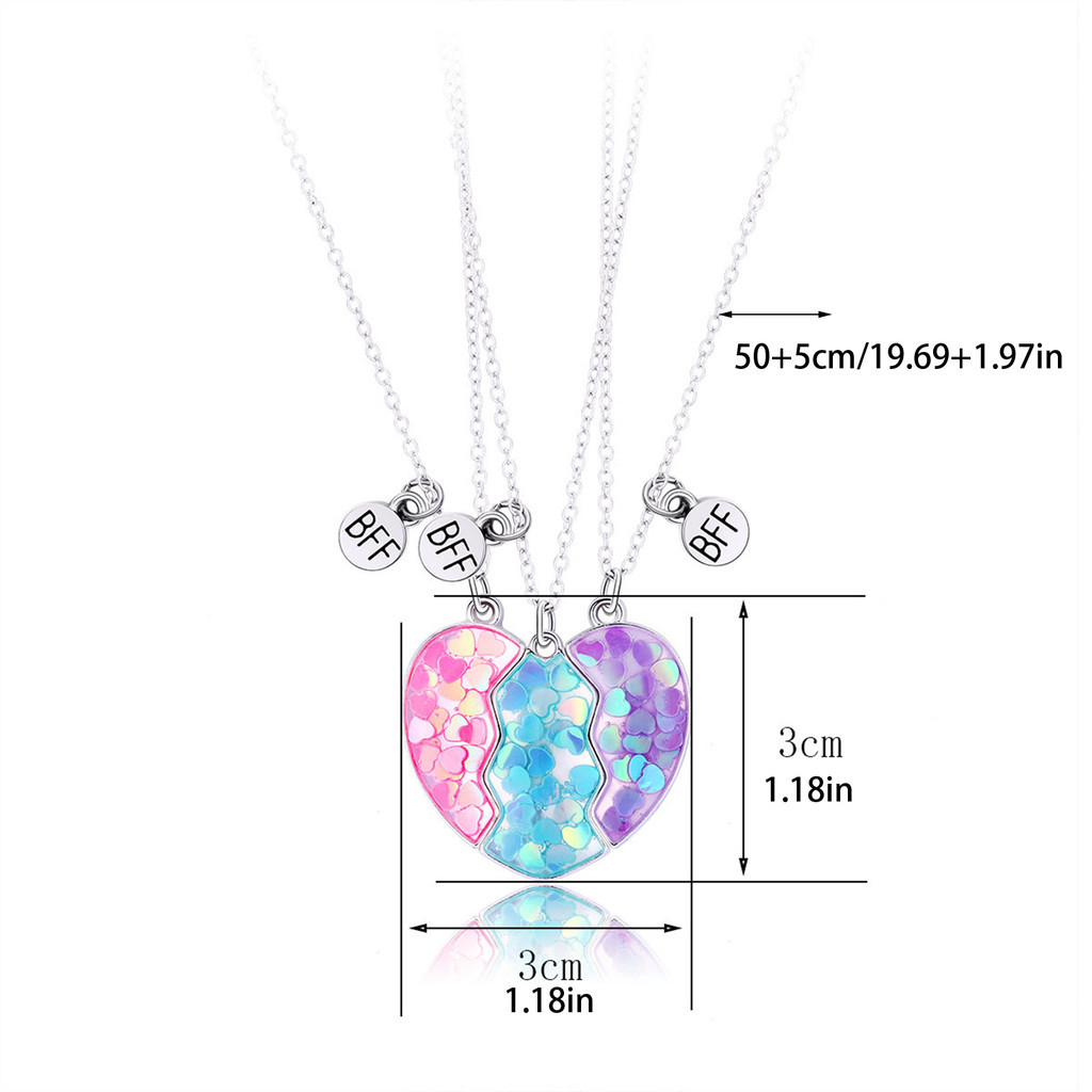 Thời Trang Best Friends Sequin Trái Tim Mặt Dây Chuyền Nam Châm Đá Vòng Cổ Bộ 3 Cái / Bộ