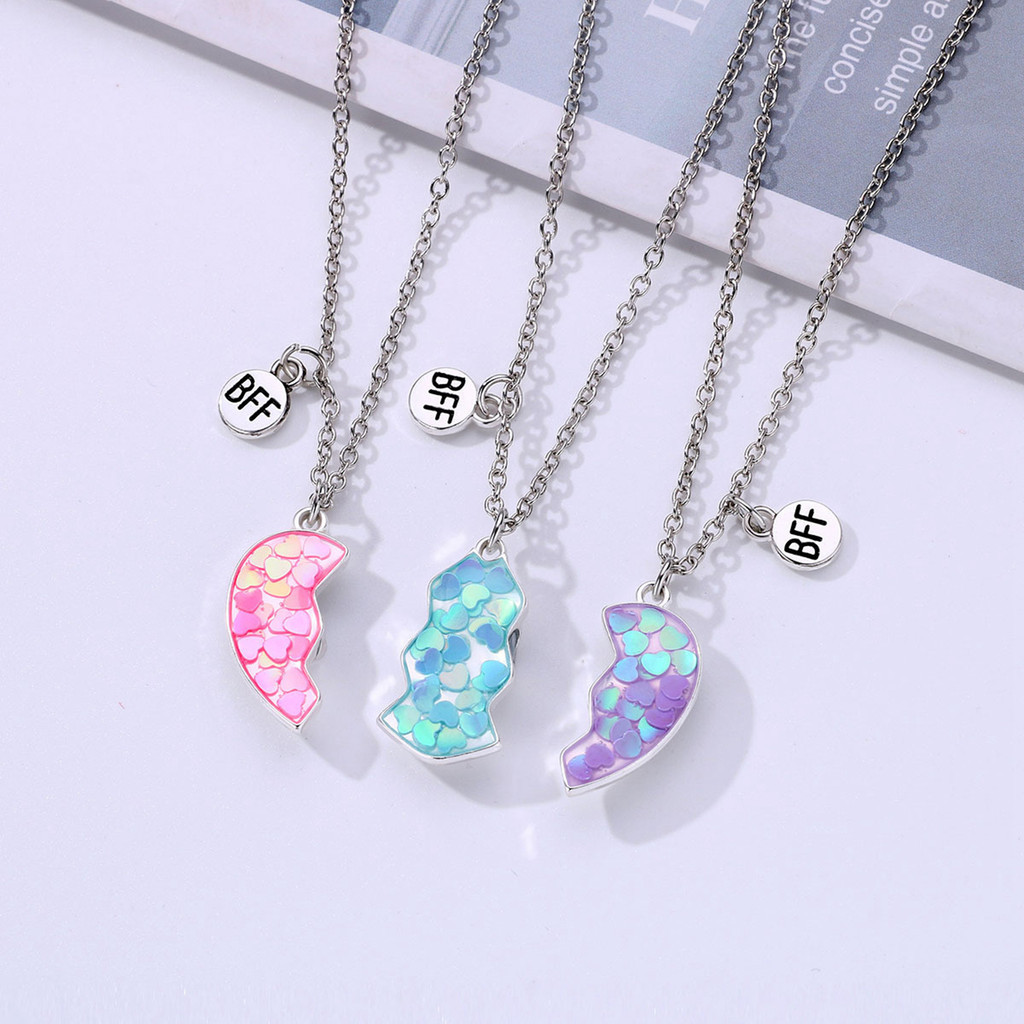 Thời Trang Best Friends Sequin Trái Tim Mặt Dây Chuyền Nam Châm Đá Vòng Cổ Bộ 3 Cái / Bộ