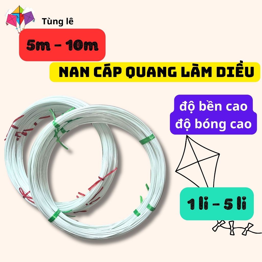 Nan Cáp Quang, Cáp Quang Làm Diều Đủ Size Combo 5m , 10m Từ 1 li Đến 4 Li Siêu Bền, Siêu Bóng