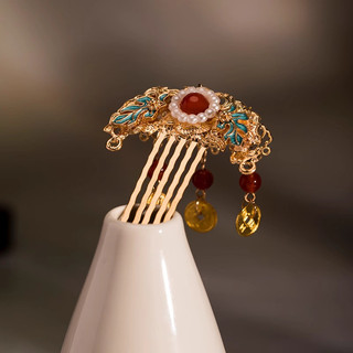 MAUROPOLI [Hàng có sẵn] [Yaohua] Phong cách cổ xưa Little God of Wealth Đồng xu Lược chải tóc Hanfu Phụ kiện tóc Năm mới Giả Chấm ngọc lục bảo Mũ đội đầu Váy ngựa Phụ kiện nữ