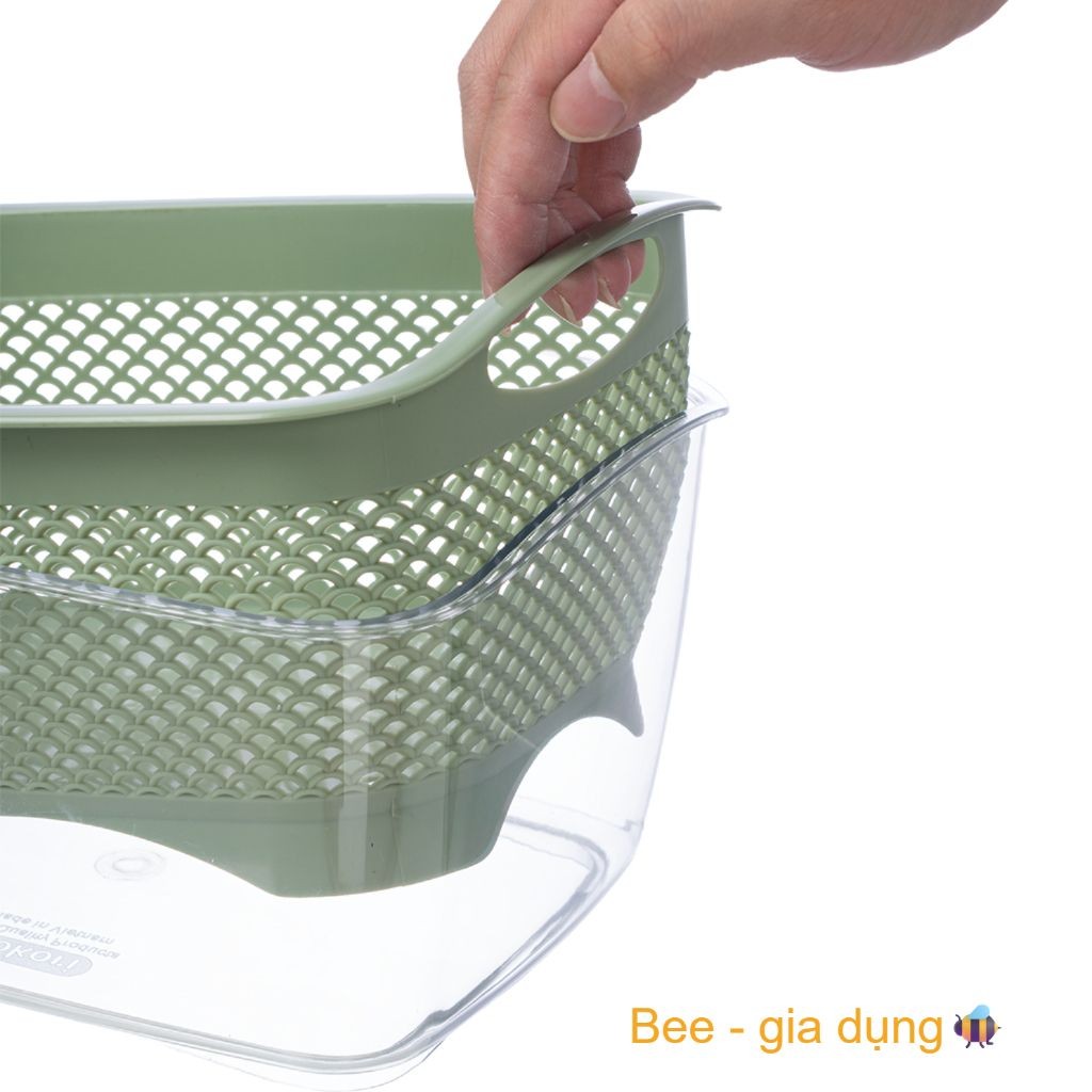 Bộ chậu rổ chữ nhật hokori, Bộ chậu kèm rổ trong suốt chính hãng VIỆT NHẬT (mã 2381)