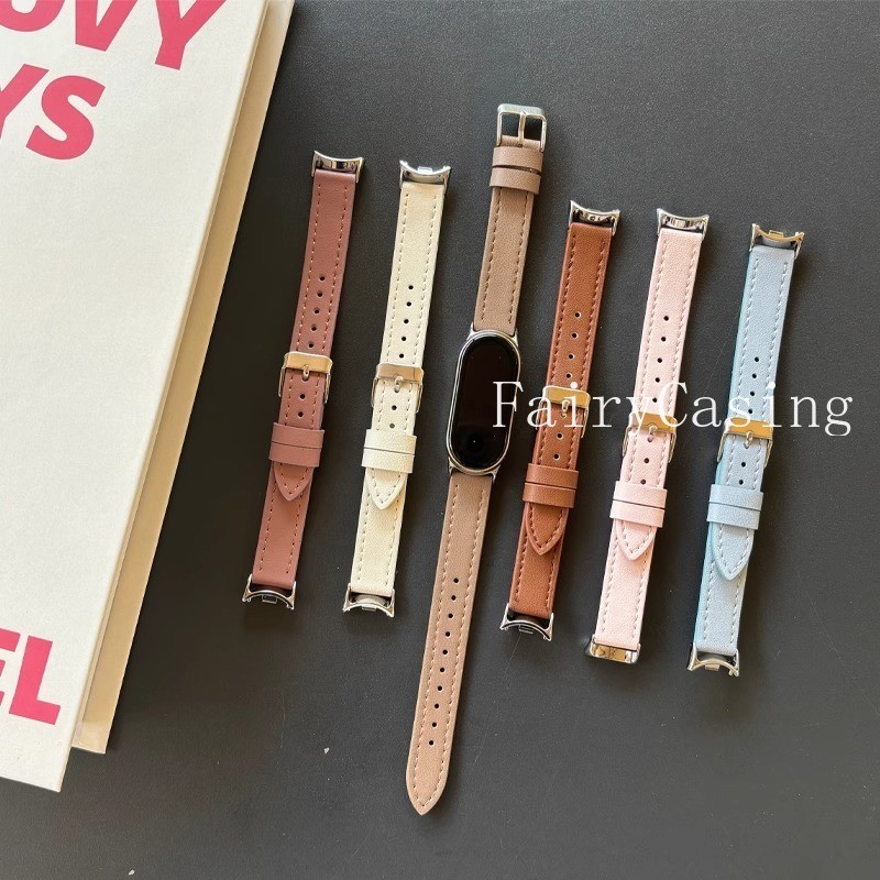 Dây đeo bằng da mỏng thời trang cho Xiaomi Mi Band 10 9 8 7 6 5 4 3 NFC Dây đeo cổ tay cho Miband 9 8 NFC Vòng đeo tay Không có đồng hồ