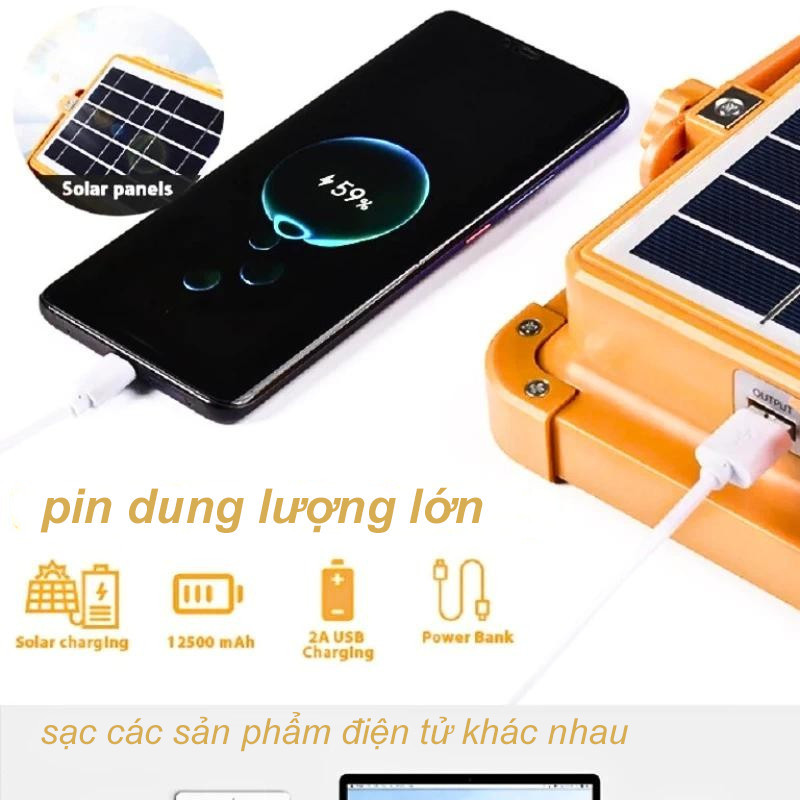Đèn Năng Lượng Mặt Trời Cầm Tay,Tích Điện Cầm Tay Chống Nước IP66,Có Đèn Cảnh Báo
