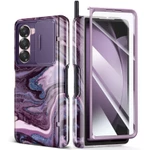 GVIEWIN cho Samsung Galaxy Z Fold 6 Ốp lưng có giá đỡ bút S, [Vỏ máy ảnh trượt & Bảo vệ màn hình], Bảo vệ bản lề chắc chắn Vỏ điện thoại đá cẩm thạch bảo vệ chống sốc cho Z Fold 6 (Q — ảnh 1