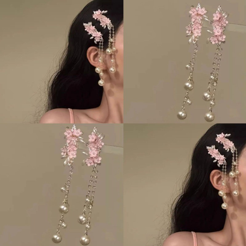 MAUROPOLI [Hàng có sẵn] Kẹp tóc tua rua hoa hồng ngọt ngào mùa xuân Phong cách nữ Khí quyển thích ứng Phụ kiện tóc phong cách mới tinh tế