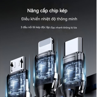 Dây sạc nhanh 3 trong 1 lõi dây tăng cường hỗ trợ sạc siêu nhanh cho iPhone Micro USB Type-C