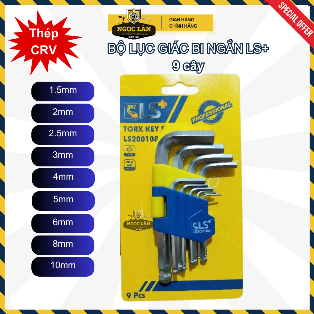 [Chính hãng] Bộ Lục Giác Bi Ngắn LS+ cao cấp chuẩn Thép CRV