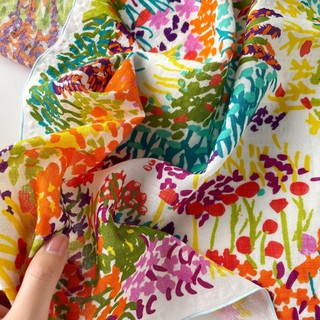 2025 Xuân Hè Mới Chống Nắng Khăn Hàn Quốc Và Nhật Bản Đặt Hàng 100% Cotton Khăn Vuông Nhỏ Khăn Trùm Đầu Nữ In Khăn Vải Lanh Cotton Khăn