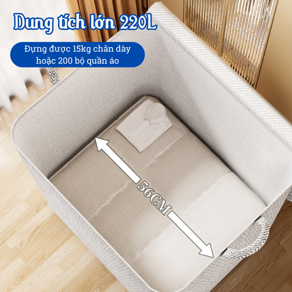 Túi Đựng Quần Áo Chăn Màn Cỡ Lớn DinoHome, Túi Vải Gấp Gọn Có Quai Xách, Tiện Lợi Khi Chuyển Nhà