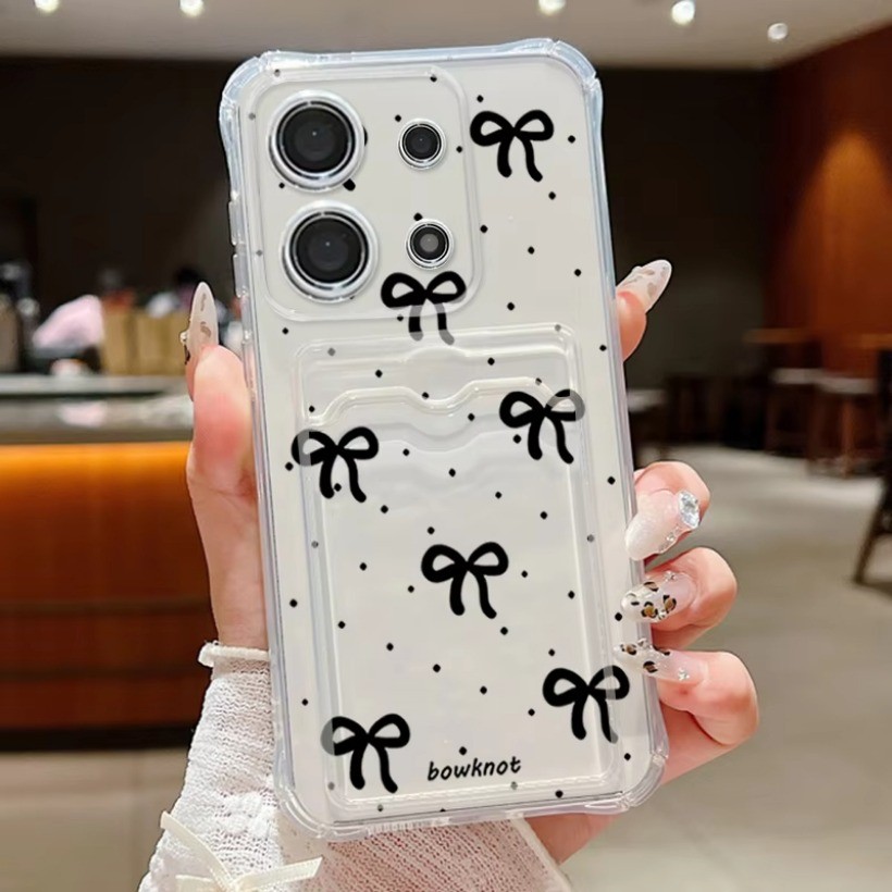 Khe Cắm Thẻ Chống Sốc Bỏ Túi TPU Dành Cho Vivo Y19S Y29S Y04 Y28 Y36 Y27 Y17S Y16 Y02S Y02A Y22 Y22S Y35 Y02 Y02T Nơ Họa Tiết Silicon Mềm Trong Suốt Vỏ Điện Thoại