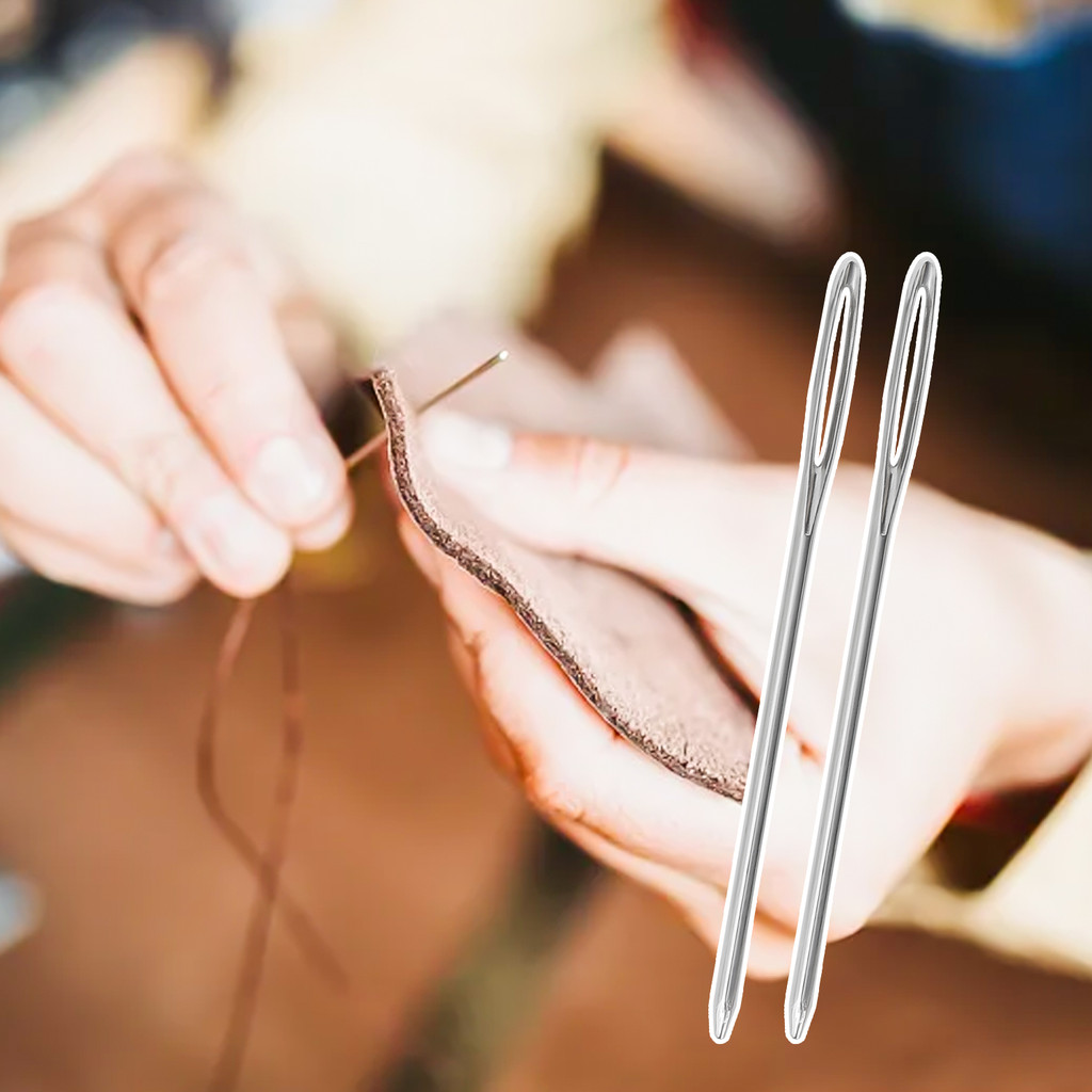 Bộ kim khâu tay có đầu cùn - 4 kích cỡ Kim cong / uốn cong bằng thép không gỉ để sửa chữa đan, thêu & áo len (Có hộp đựng)