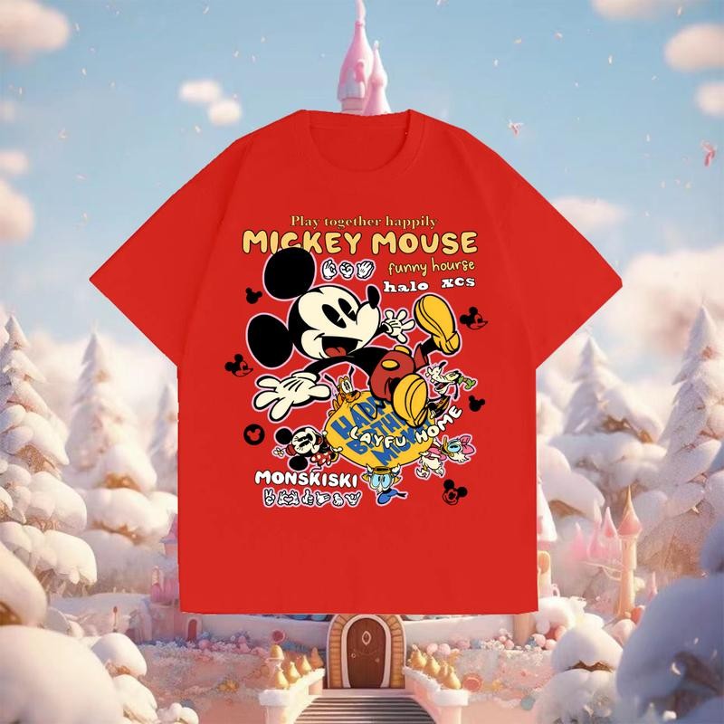 Áo thun ngắn tay in hình nhân vật hoạt hình Mickey 2025 cho trẻ em nhiều màu tùy chọn