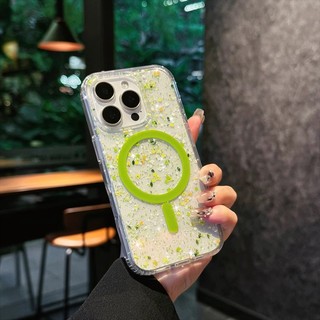 Ốp Acrylic Từ Tính Mới Cho iPhone 16 15 14 13 12 Pro Max 14Plus 15Plus 16Plus Pha Lê Trong Suốt Chống Nắng Với Hoa Lấp Lánh