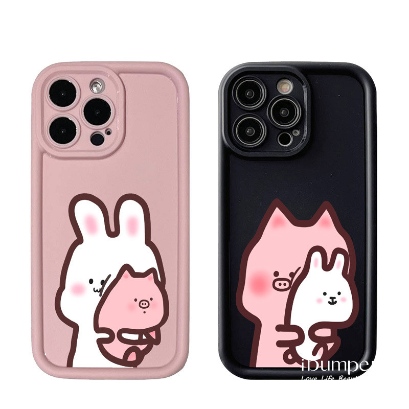 ibumpers Ốp Điện Thoại iPhone Cặp Đôi Họa Tiết Chú Thỏ Dễ Thương Ốp Lưng Dày Dặn Silicon Mềm Chống Rơi Chống Sốc Cho IPhone 16 15 14 12 13 11 Pro Max IP 7 8 Plus X XS XR