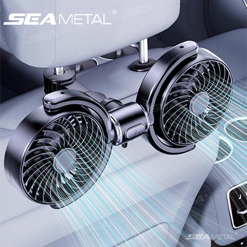 Quạt Ô Tô SEAMETAL Đầu Kép Xoay Ghế Sau Quạt Kép USB Sạc 3 Tốc Độ Có Thể Điều Chỉnh