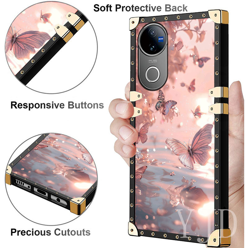 Ốp YJD Cho Vivo V50 Ánh Sáng Phong Cách Sang Trọng Dây Tay Cạnh Thẳng Chống Rơi Vỏ Điện Thoại