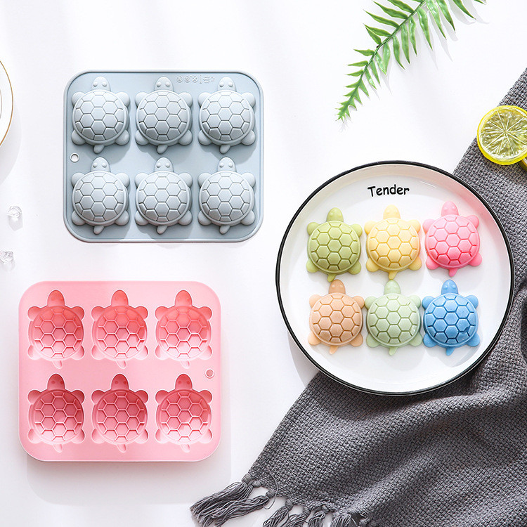 6 Khoang Hình Rùa Khuôn Silicon DIY Dụng Cụ Nướng Bánh Sô Cô La Khuôn Bánh Quy Handmade Xà Phòng Mousse Khuôn Bánh