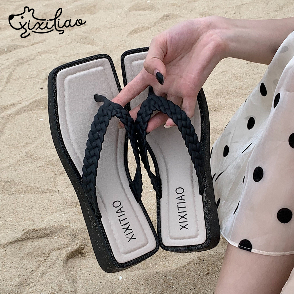 XIXITIAO Flip-Flops Mùa Hè 2025 Phong Cách Mới Xoắn Braid Dép Thời Trang Nữ