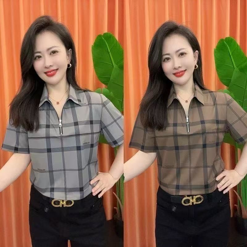 Áo thun ngắn tay nữ mùa hè mới có dây kéo áo sơ mi polo lưới
