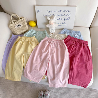 Quần dài mỏng mùa hè cho trẻ em bằng cotton nguyên chất, phong cách Hàn Quốc, đơn giản, thoải mái, màu sắc đồng nhất, quần chín điểm cho bé trai và bé gái
