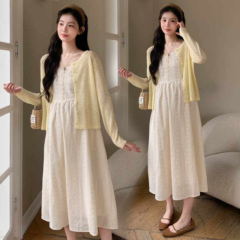 Bộ đồ bà bầu Váy đeo chéo kiểu Pháp mùa hè + Bộ đồ hai mảnh dài tay