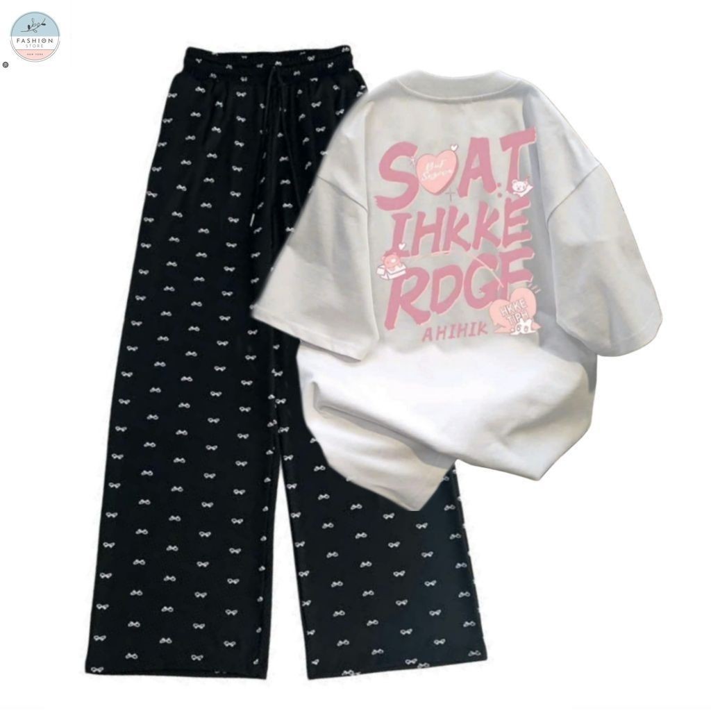 Sét Bộ Quần Ống Suông Kak Trắng i Cạp Chun + Mix Áo Thun Tăm  Trơn Cổ Tròn CROPTOP chất Tăm Hàn-QUẦN ÁO 94