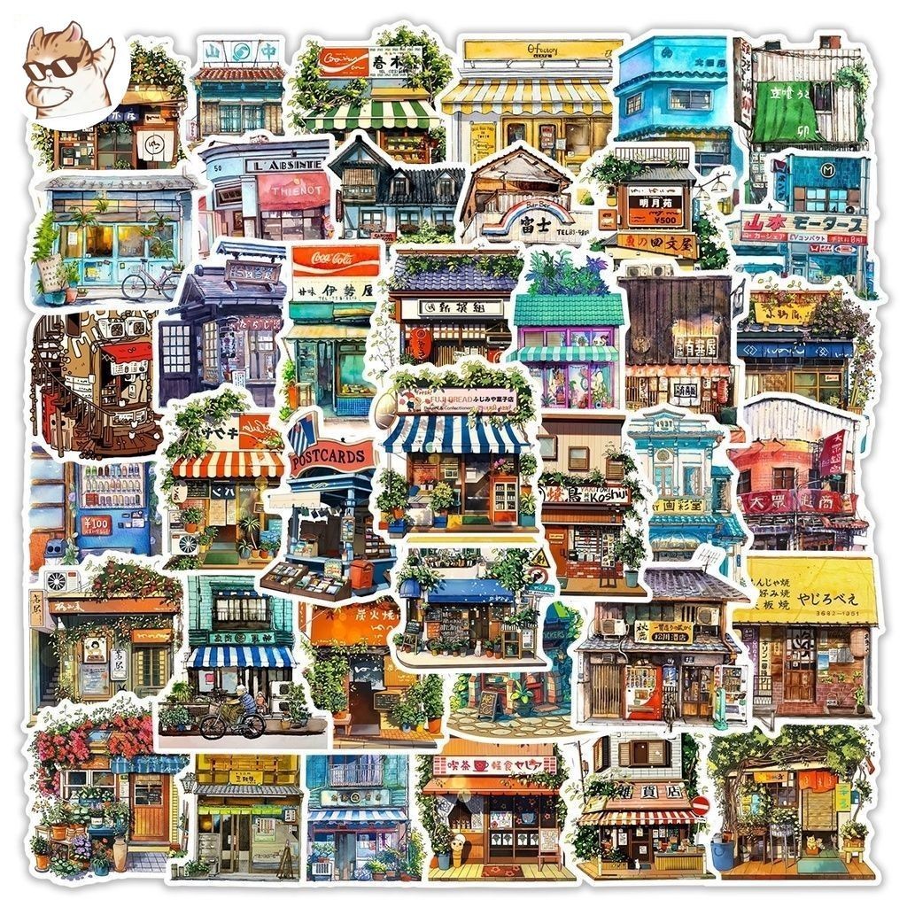 Set 10/20/50 cái sticker chống nước NGÔI NHÀ NHẬT BẢN CỬA TIỆM BÌNH YÊN ...