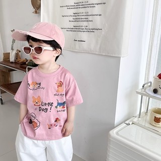 Áo thun cotton ngắn tay mùa hè cho bé trai và bé gái, áo cơ bản in hình động vật hoạt hình cho trẻ em, áo thường ngày cho bé