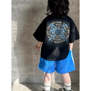 Áo thun ngắn tay cotton nguyên chất mới cho trẻ em mùa hè, áo sơ mi vintage đã giặt cho bé trai và bé gái, áo gradient cho trẻ em