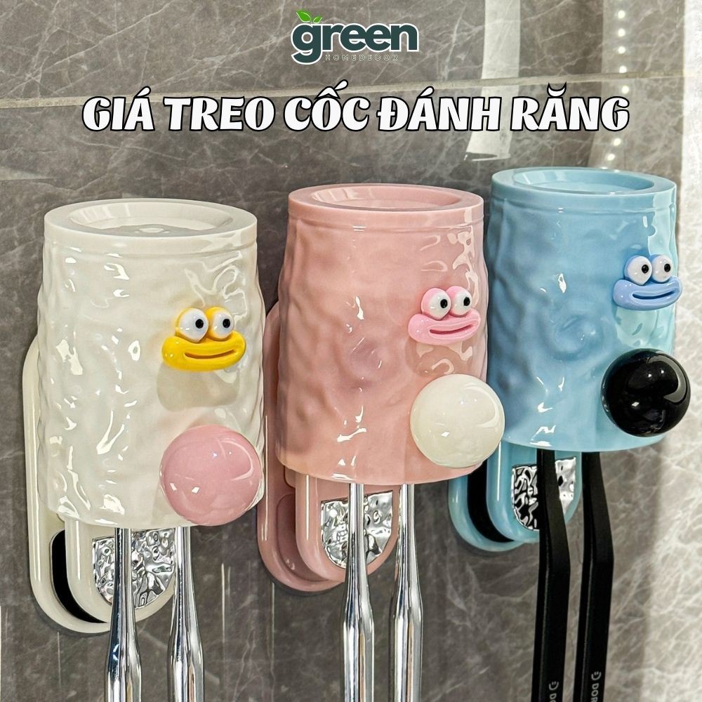 Giá Treo Cốc Đánh Răng Hình Vịt Dán Tường, Giá Để Bàn Chải, Kem Đánh Răng 3 Trong 1 Họa Tiết Cute