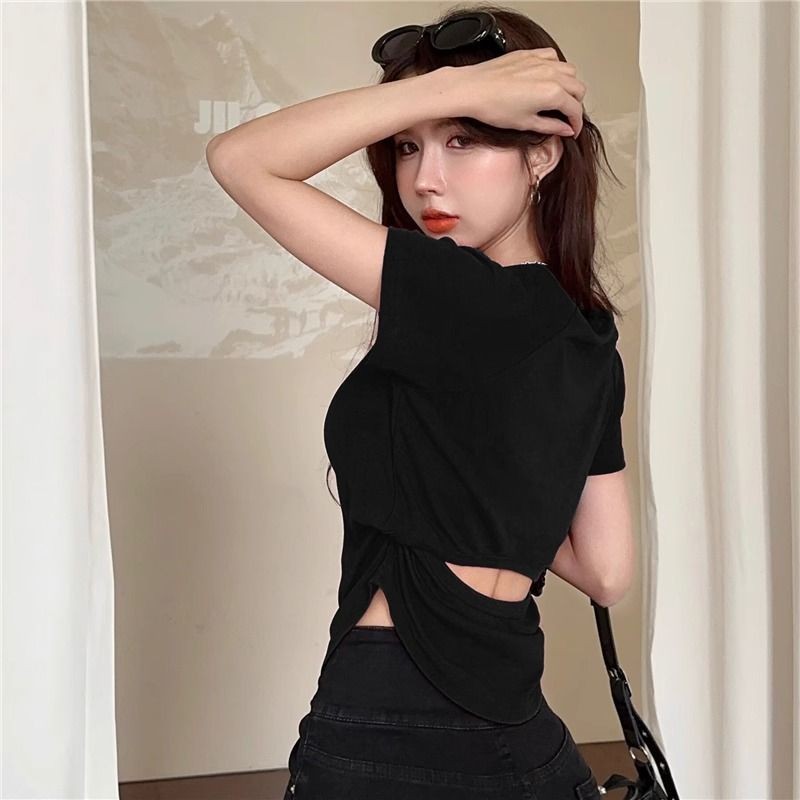 Áo thun ngắn tay cổ tròn thời trang mới mùa hè vừa vặn đơn giản phiên bản Hàn Quốc dành cho nữ