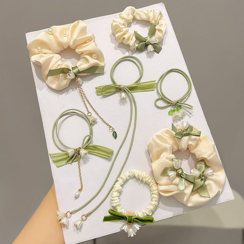 Dây buộc tóc Lily of the Valley, thun buộc tóc cao cấp, phụ kiện mùa thu đông, búi tóc lớn