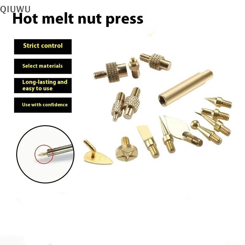 QIUWU 7 / 9 / 10 Cái Đầu sắt đai ốc chèn nhiệt M2 M3 M4 M5 M6 M8 Bộ dụng cụ nhúng ren bằng đồng thau cho sắt hàn máy in 3D bằng nhựa.