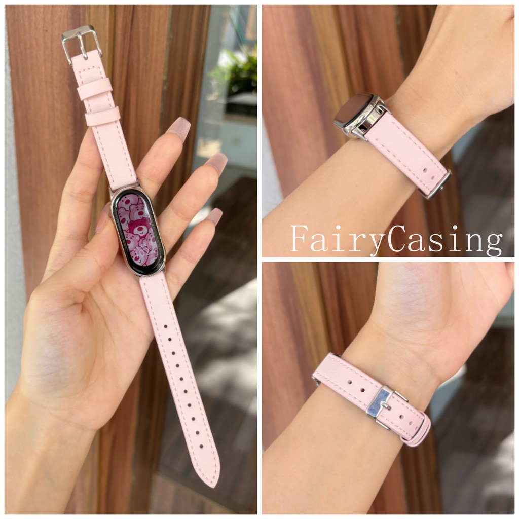 Dây đeo bằng da mỏng thời trang cho Xiaomi Mi Band 10 9 8 7 6 5 4 3 NFC Dây đeo cổ tay cho Miband 9 8 NFC Vòng đeo tay Không có đồng hồ